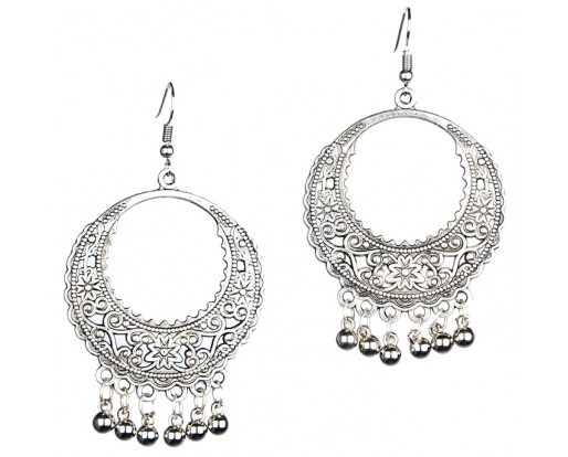 HOOP AFGHANI CHANDBALI Silver Oxidized Earrings Jhumka Jhumki Bali Imitation Indian Bollywood Ethnic Wedding Jewelry H34